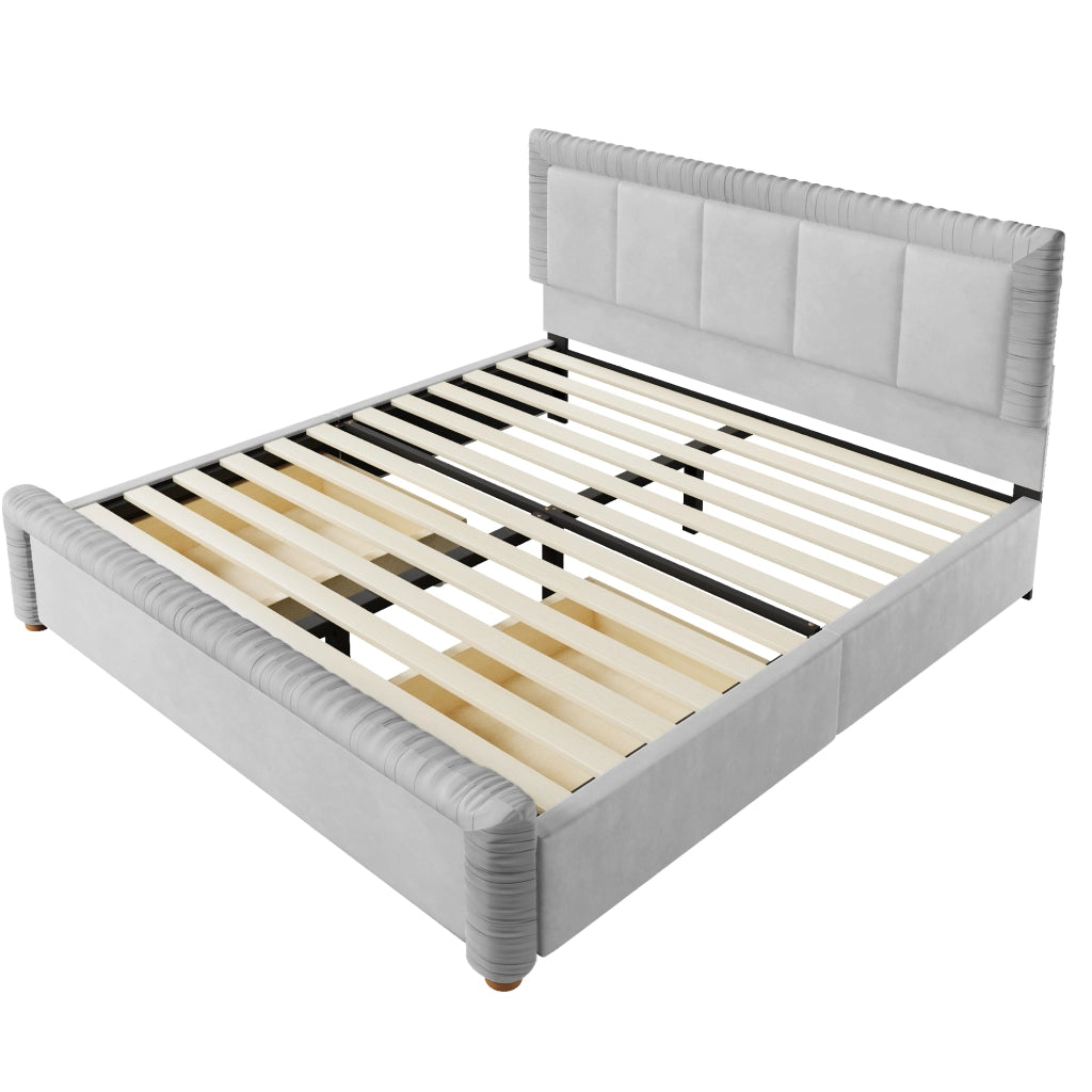 Letto imbottito grigio 180x200 cm in velluto francese con 2 cassetti