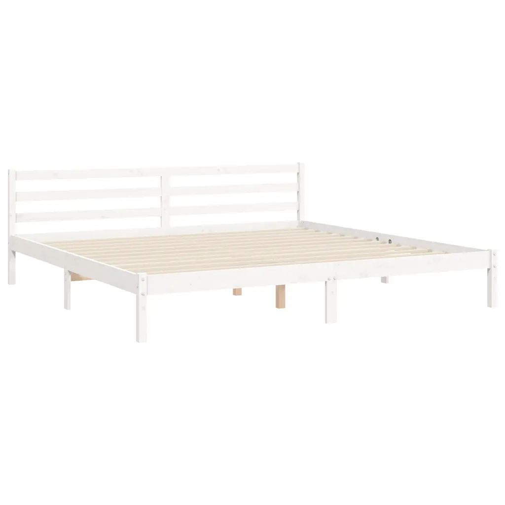 Letto matrimoniale | Letto per adulti | Giroletto con Testiera Bianco 200x200 cm in Legno Massello