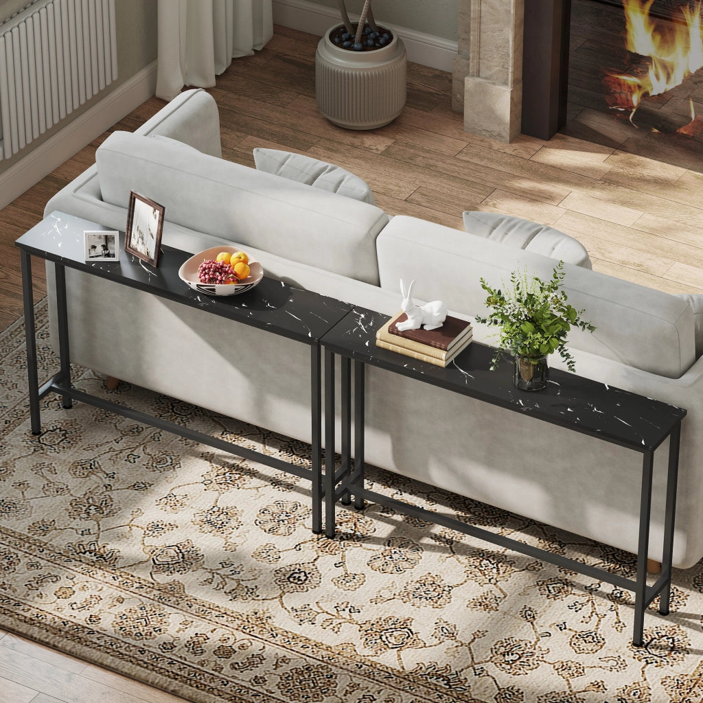 Consolle Ingresso Stretto con Piano Effetto Marmo e Struttura in Metallo ¨C Minimal ¨C 100x20x66 cm Nero