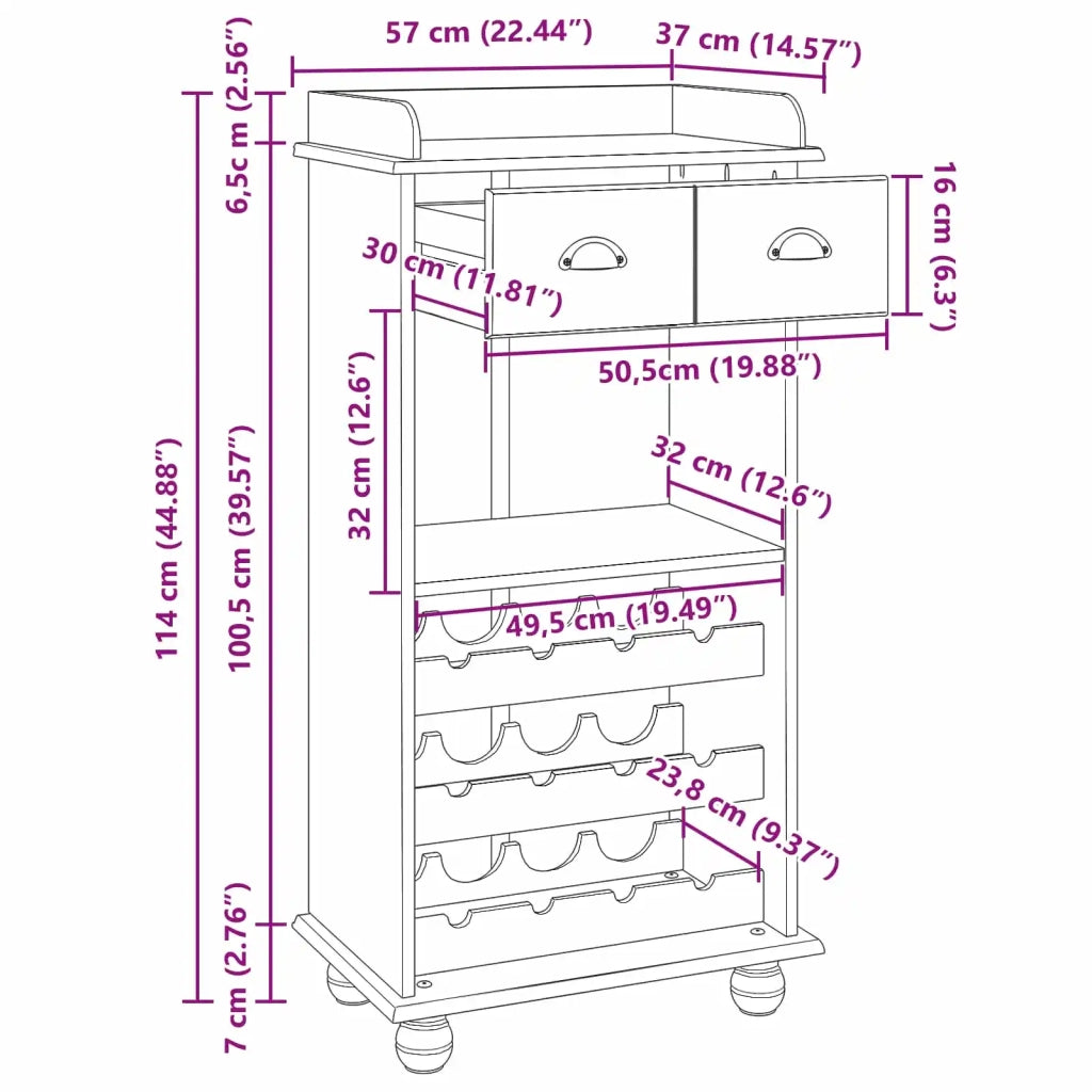 Mobile per vino ASKIM Bianco con Top al Miele 57 x 37 x 114 cm 4105444