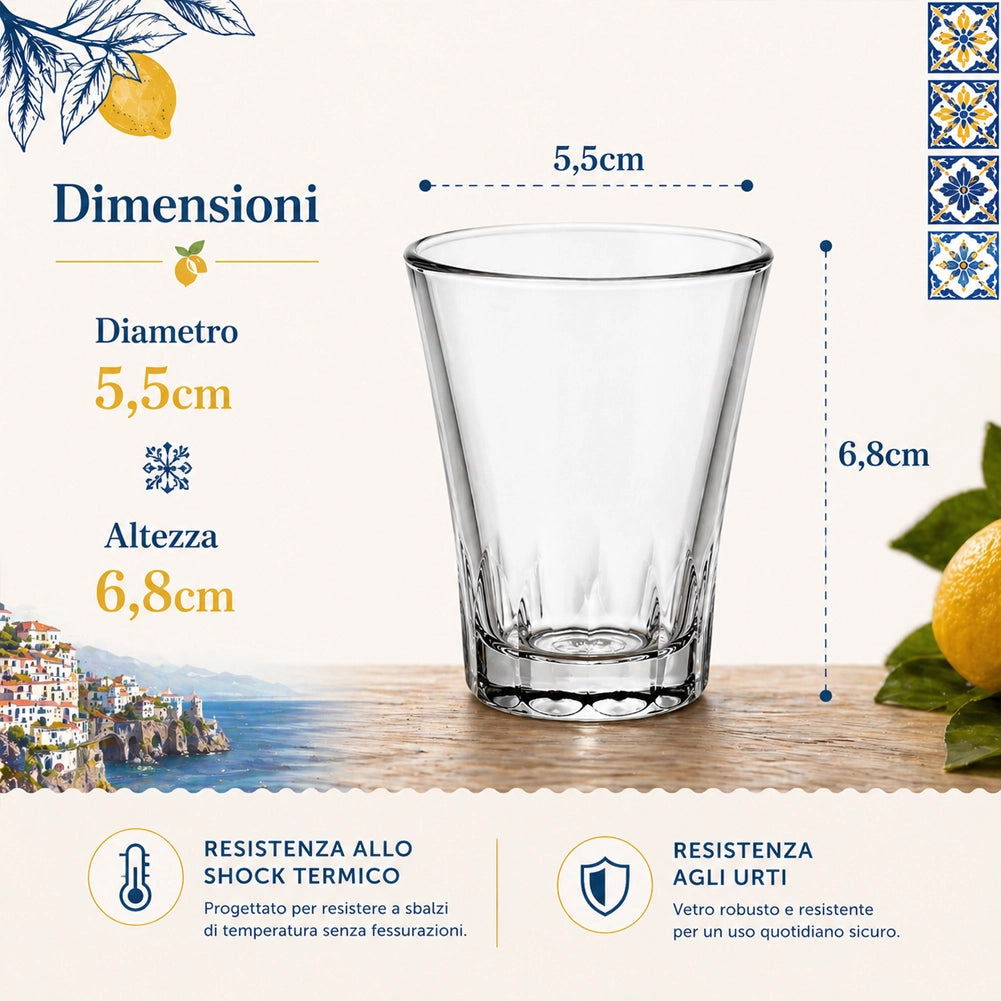 Set 4 Bicchierini Amalfi per Caffè Liquore 7cl Resistente Lavabile Lavastoviglie