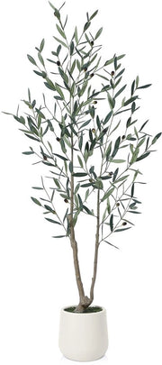 Pianta Artificiale di Olivo 150cm in Vaso Bianco, Pianta Finta di Plastica per Decorazione Casa Camera da Letto Ufficio (1 Pacchetto)