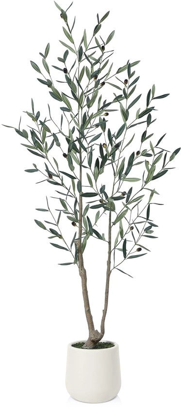 Pianta Artificiale di Olivo 150cm in Vaso Bianco, Pianta Finta di Plastica per Decorazione Casa Camera da Letto Ufficio (1 Pacchetto)