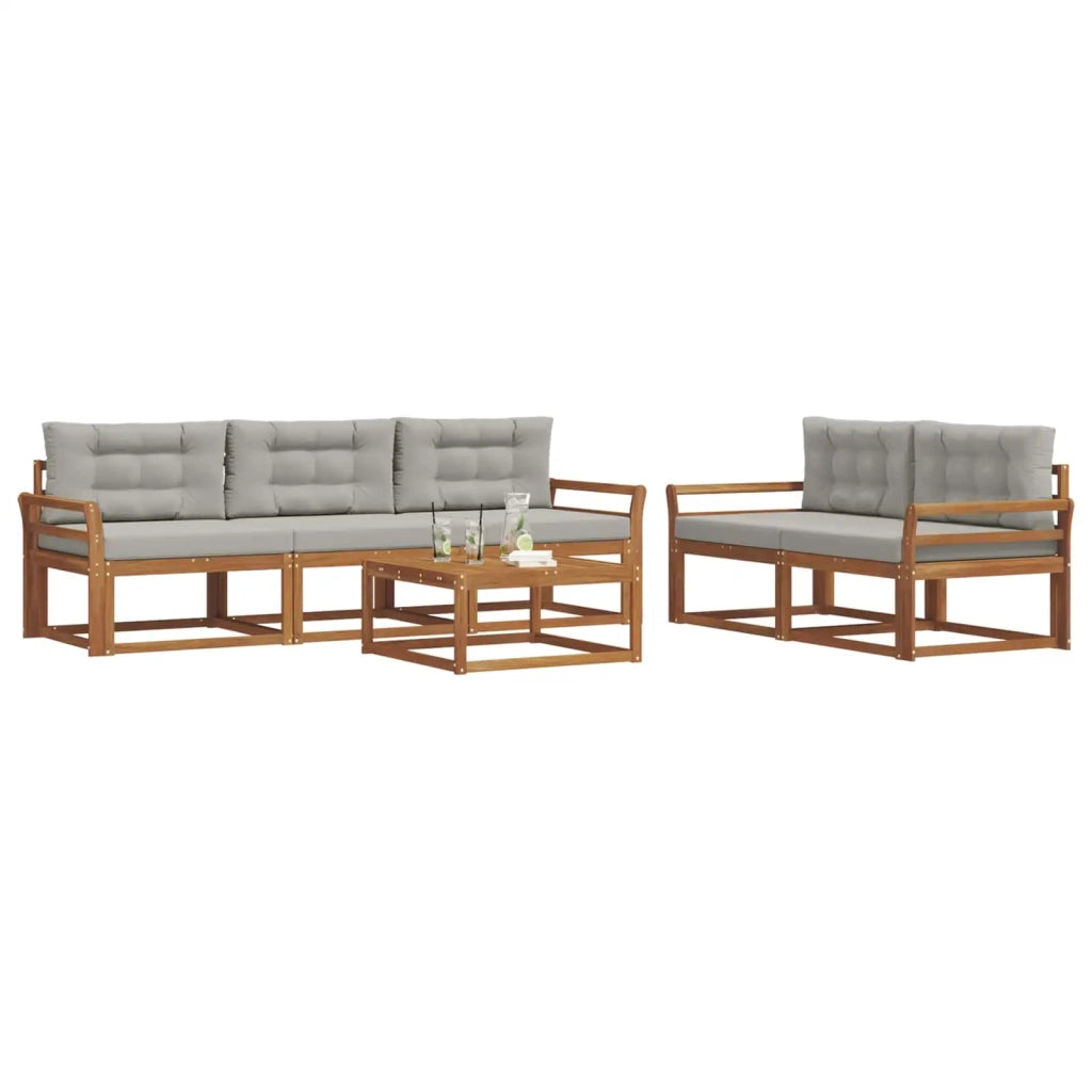 Set di divani da esterno 6 pcs Grigio Naturale e Chiaro