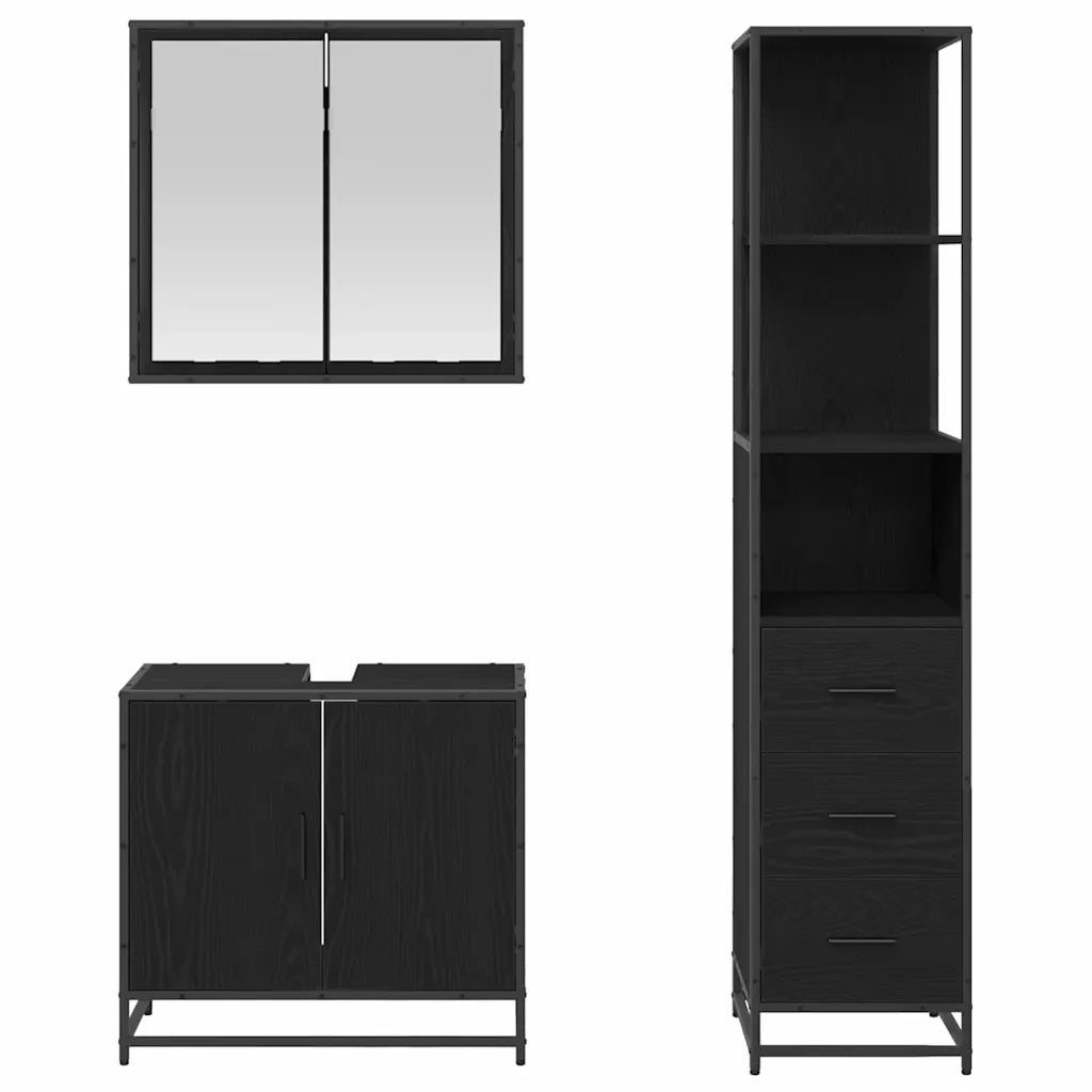 Set di mobili per il bagno 3 pcs Rovere Nero Legno multistrato 3402328