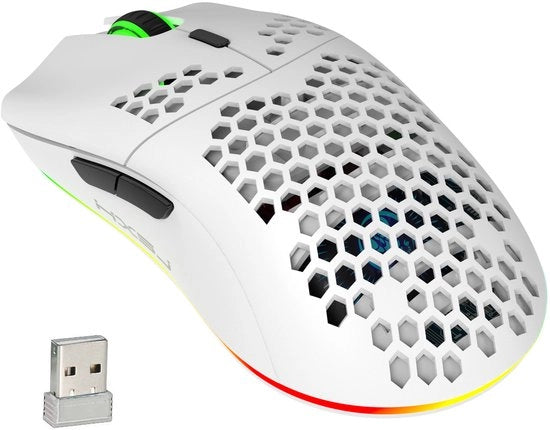 Mouse da Gioco Ricaricabile - Ultra Leggero - Illuminazione RGB - 10 Metri - Bianco