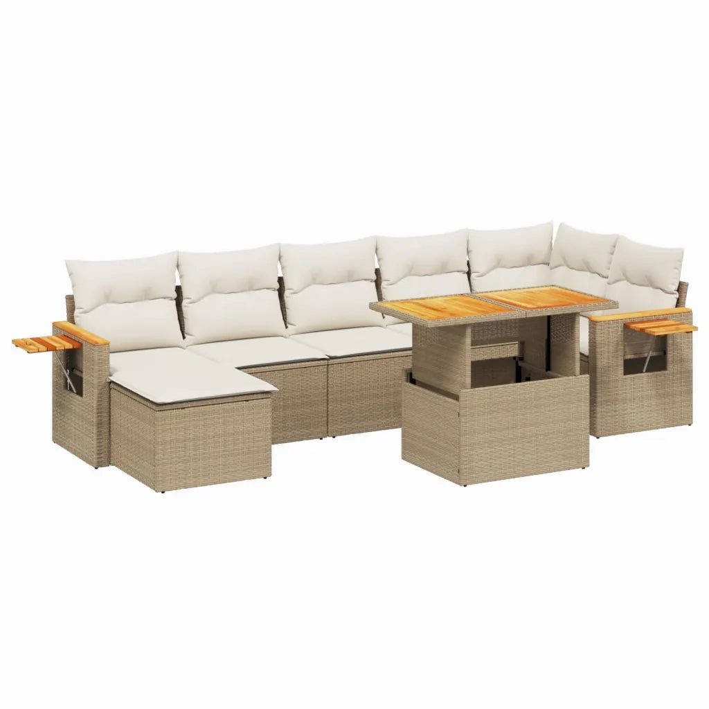 Set Divano da Giardino 8 pz con Cuscini Beige in Polyrattan 3273627