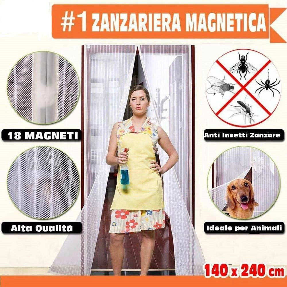 Trade Shop - Zanzariera Magnetica Universale 140 X 240 Cm Bianca 18 Magneti Tenda Per Porta -