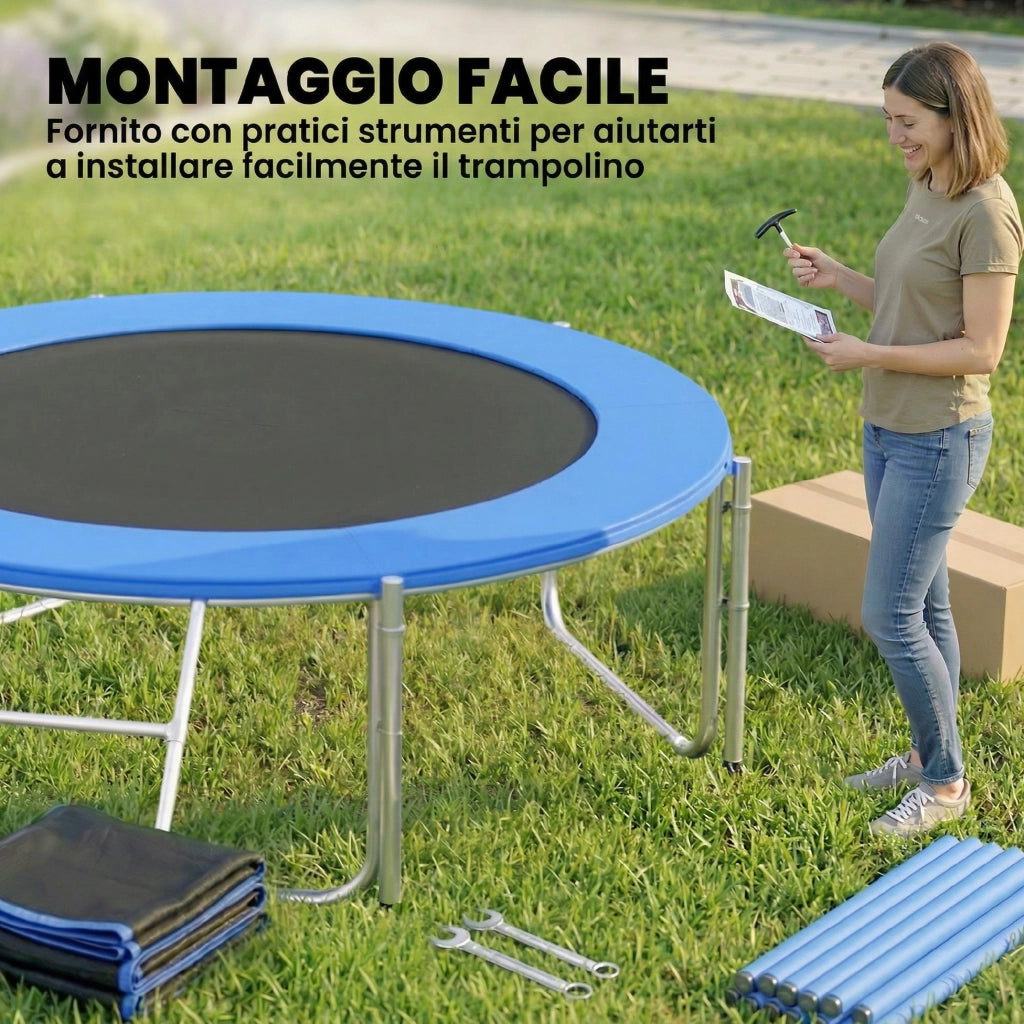 Trampolino Giardino con Rete di Protezione e Scala ¨C Zephmum ¨C 244 cm