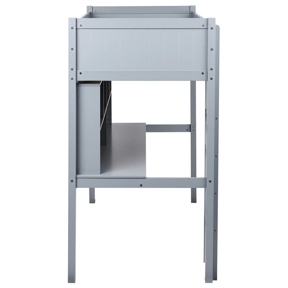 Letto alto per bambini Struttura in legno di pino grigio con scrivania e letto a soppalco Camera dei bambini e multifunzionale