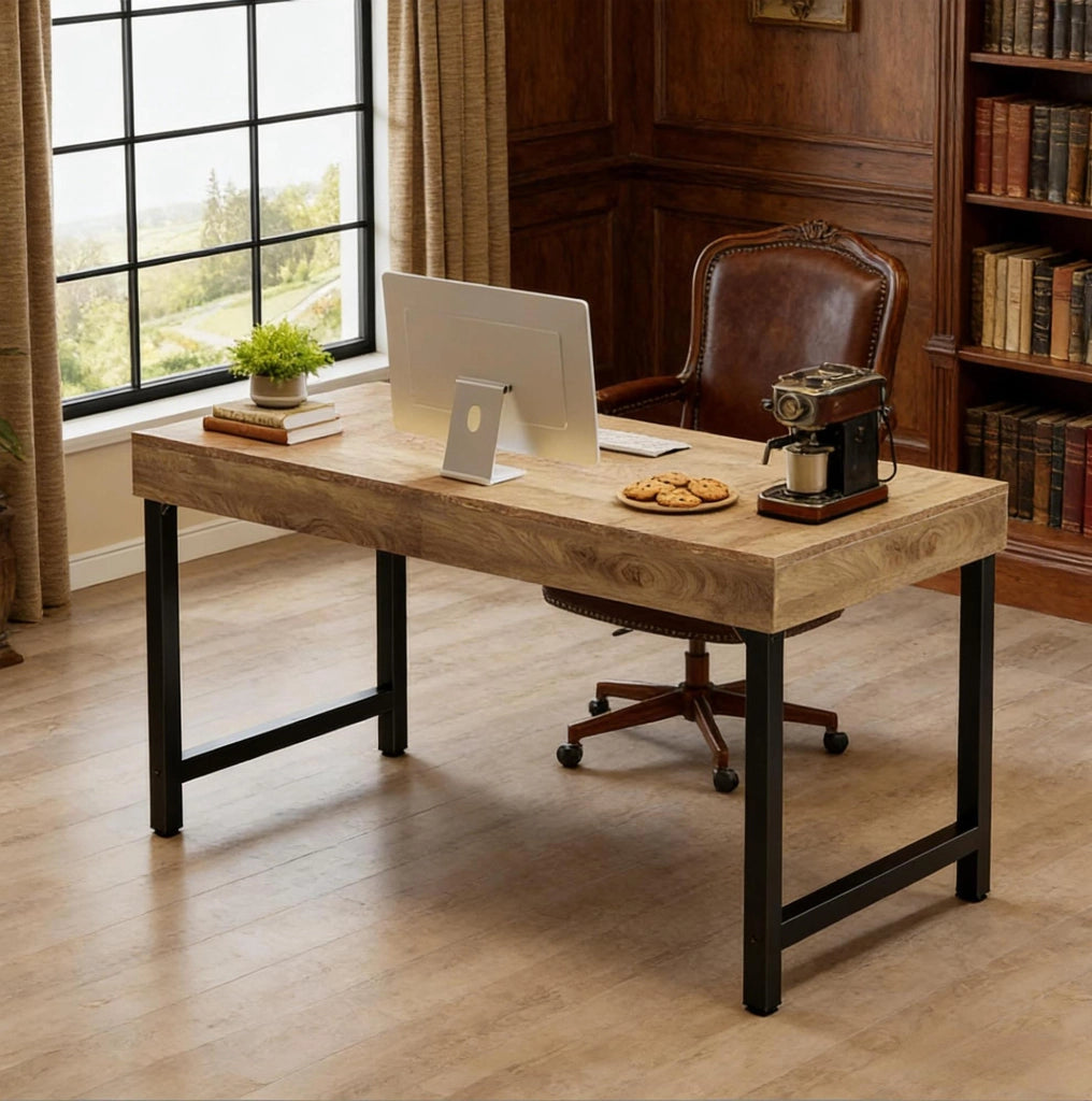 Scrivania da ufficio 140x70x76 cm in MDF nero e marrone stile rustico per smart working