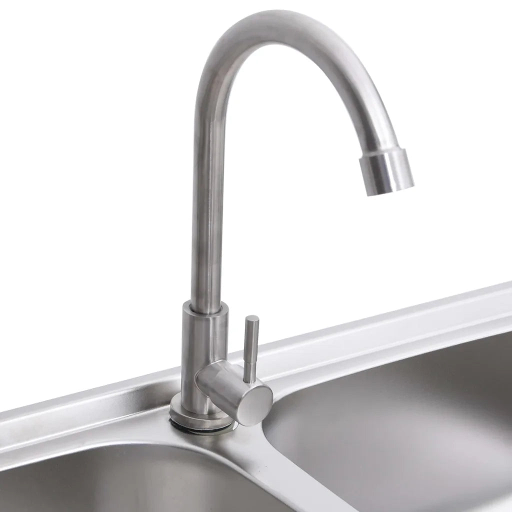 Lavello da Campeggio Vasca Doppia con Rubinetto-Lavandino-Lavabo in Acciaio Inox 119266