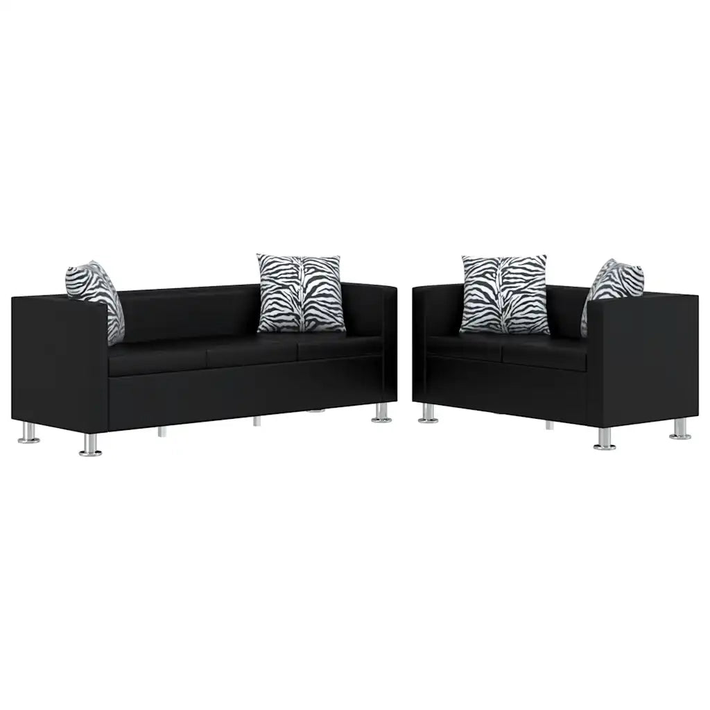 Set Divani a 3 e a 2 Posti in Similpelle Nero