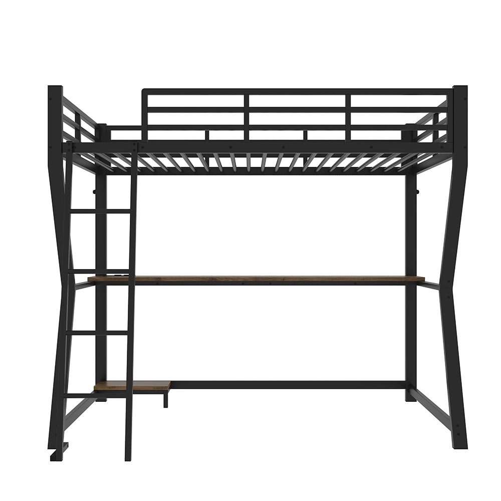 Letto mezzanino 90x200cm - Xylo - nero, scrivania USB, LED, per computer