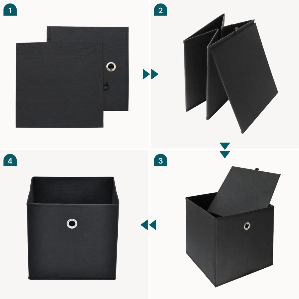 Set di 10 Scatole Pieghevoli Portaoggetti in Tessuto 28 x 30 x 30 cm - Nero [en.casa]