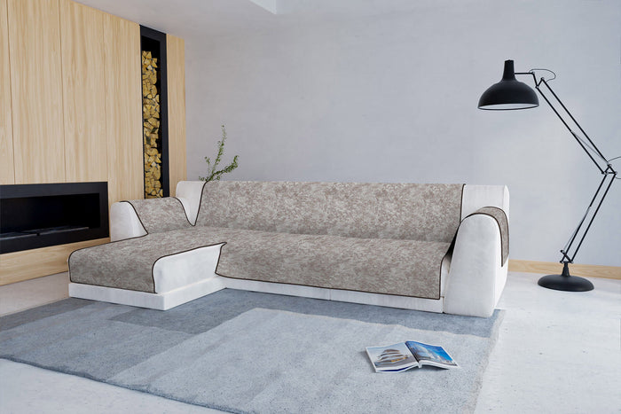 Copridivano con Penisola Sinistra Seduta 290 cm in Poliestere e Cotone Marrone