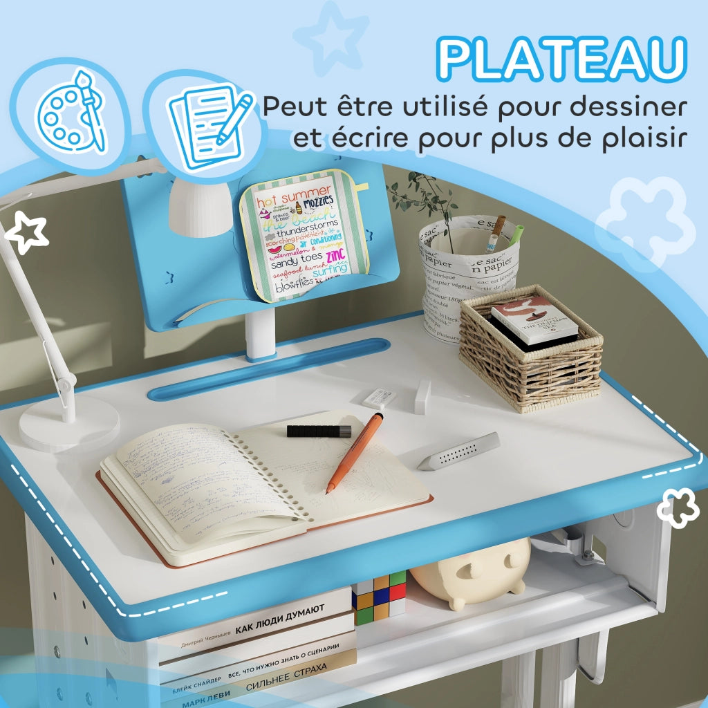Scrivania per bambini con sedia ¨C zephmum ¨C 60x45x90-102 cm blu