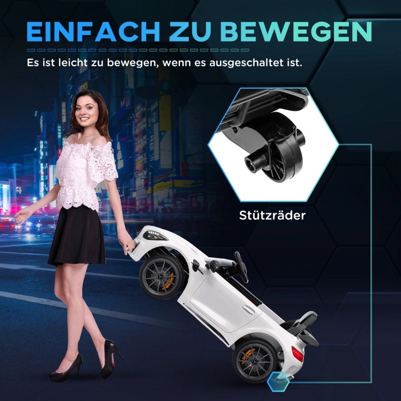 Macchina elettrica per bambini, Mercedes, 3-5 km/h, telecomando, luci e musica, bianca