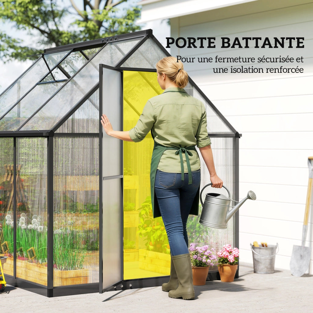 Serra da giardino in alluminio e policarbonato ¨C zephmum ¨C trasparente con finestra regolabile e porta battente