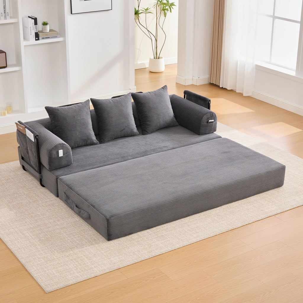 DIVANO modulare in velluto a coste 200x94x67 cm grigio scuro