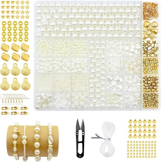 Set di perline da rigare per adulti - 1400 pezzi - perline dorate - set di perline a distanza - creare orologi da polso - collane accessori - 3/4/6/8/10/12 mm.