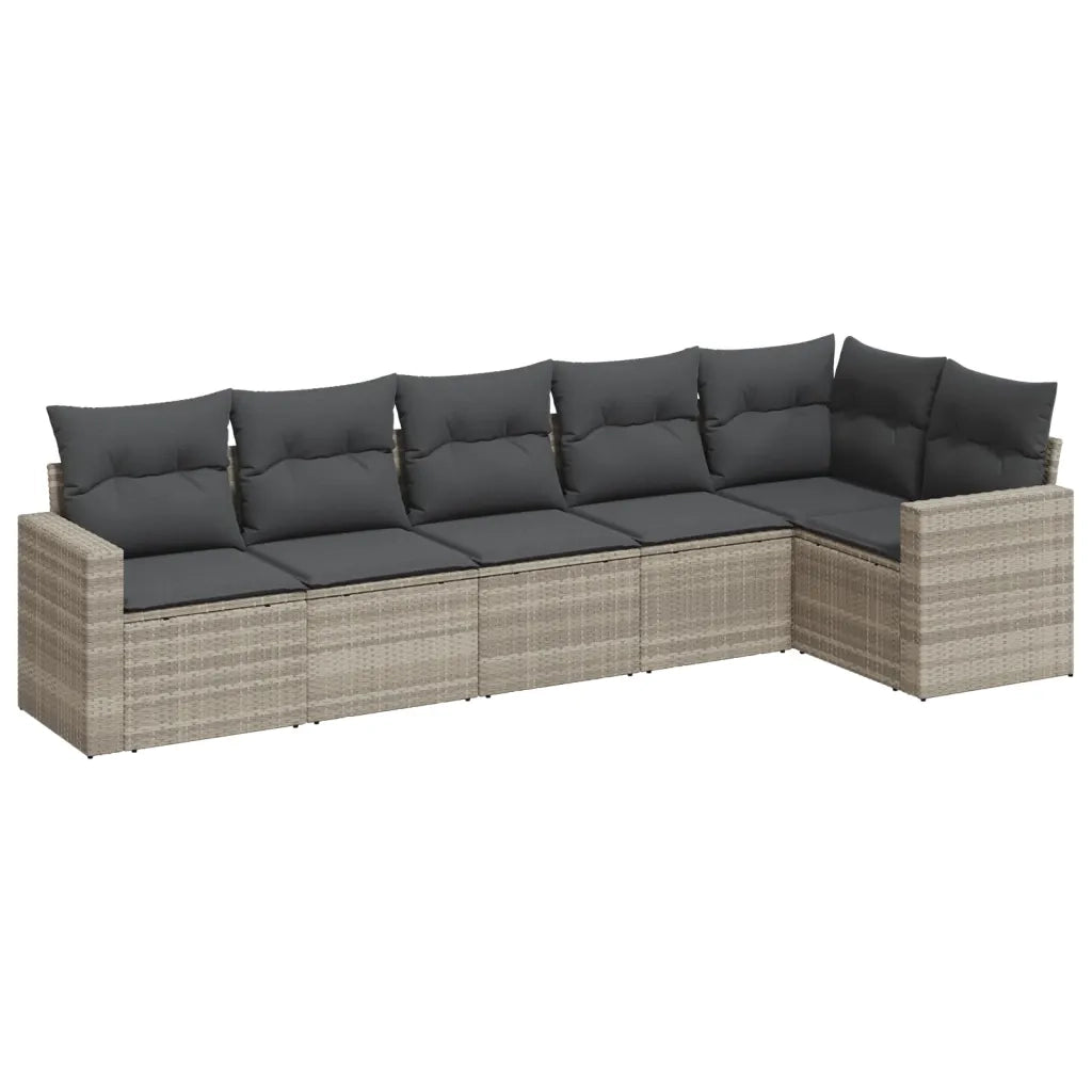 Set Divano da Giardino 6pz | Set Salotto da Giardino con Cuscini Grigio Chiaro Polyrattan