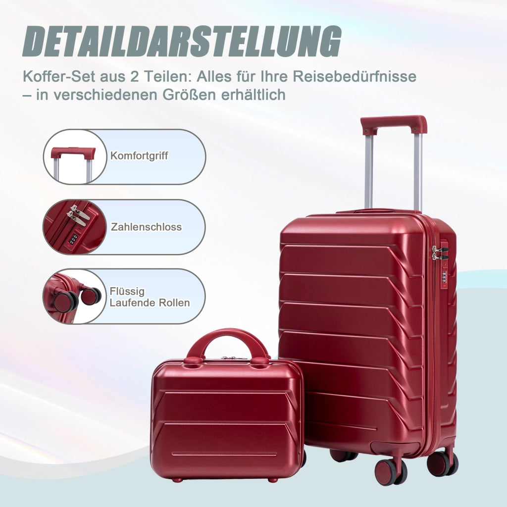 Set di due valigie girevoli in ABS da 14"/19" con lucchetto a combinazione e trousse da 14" (bordeaux)