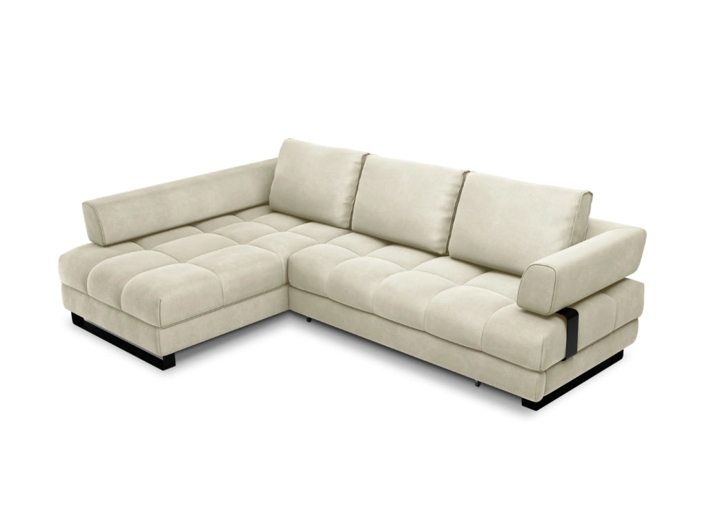 Cosmopolitan Design - Divano convertibile angolare sinistro con contenitore "Clinton" 5 posti in velluto beige chiaro 