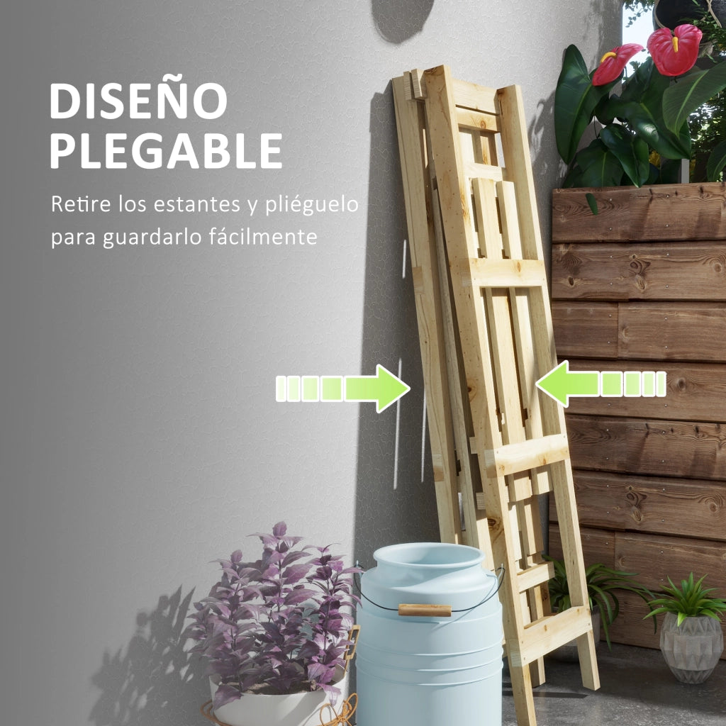 Supporto per Piante Pieghevole a 3 Livelli ¨C zephmum ¨C 100x36x112 cm Legno Naturale