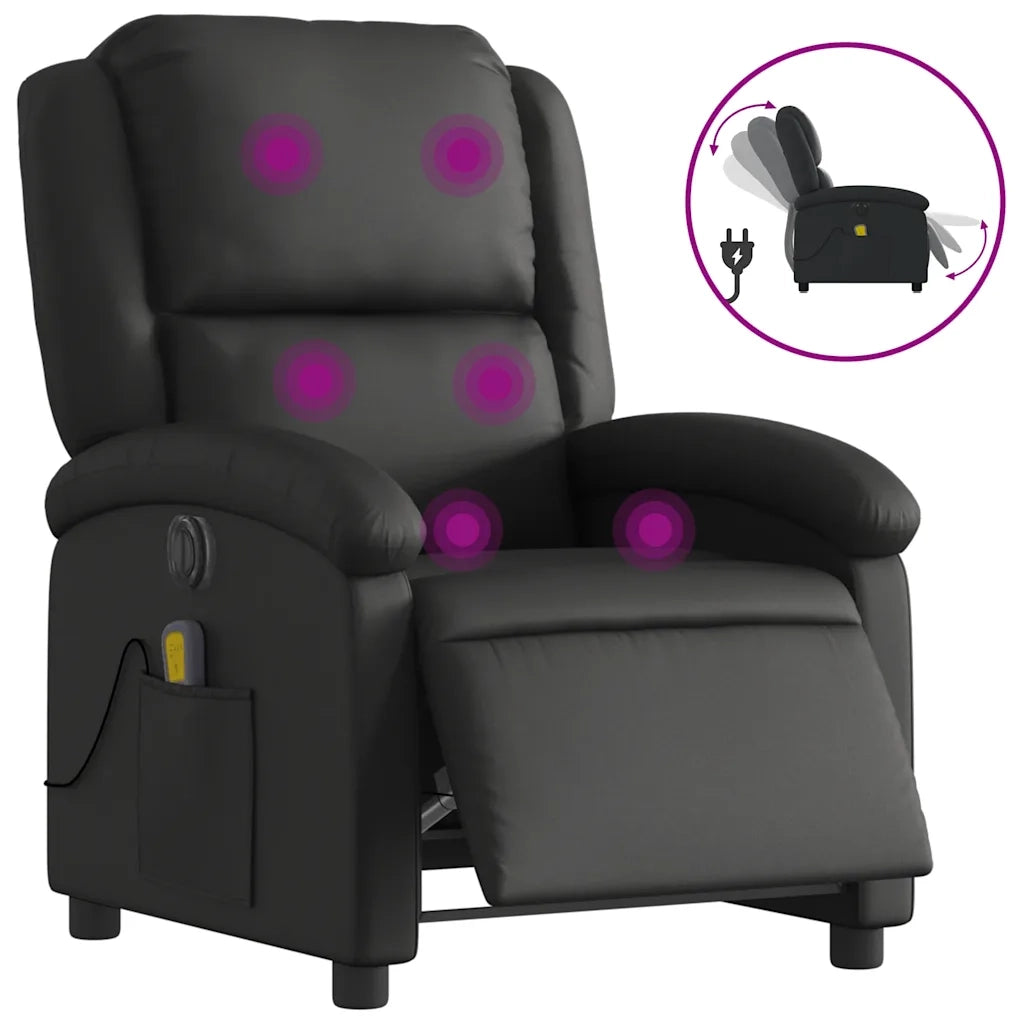 Poltrona Massaggiante | Sedia Relax Reclinabile Elettrica Nera in Vera Pelle