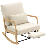 Sedia a Dondolo 70x89x97,5 cm con Poggiapiedi Schienale Reclinabile in Stile Scandinavo in Velluto a Coste Crema