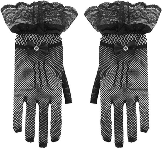 Set di 2 eleganti guanti elasticizzati per donne per matrimoni, cene, tè e cosplay