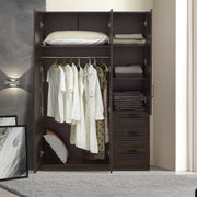 Armadio Guardaroba Finning con Ante a Persiana e Cassettiera 176 x 120 x 52 cm Effetto Noce Scuro [en.casa]