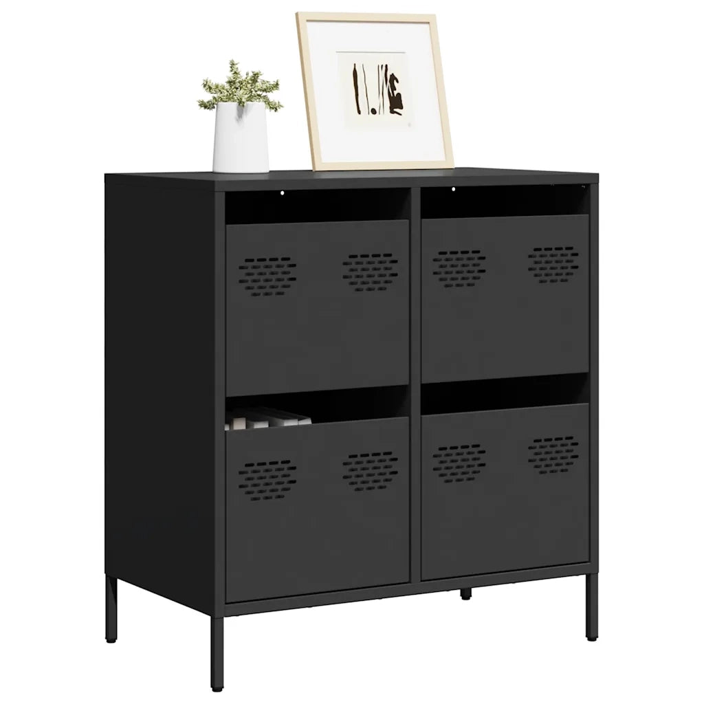 Credenza-Buffet-Armadio da cucina Nera 68x39x73,5 cm in Acciaio Laminato a Freddo 399883