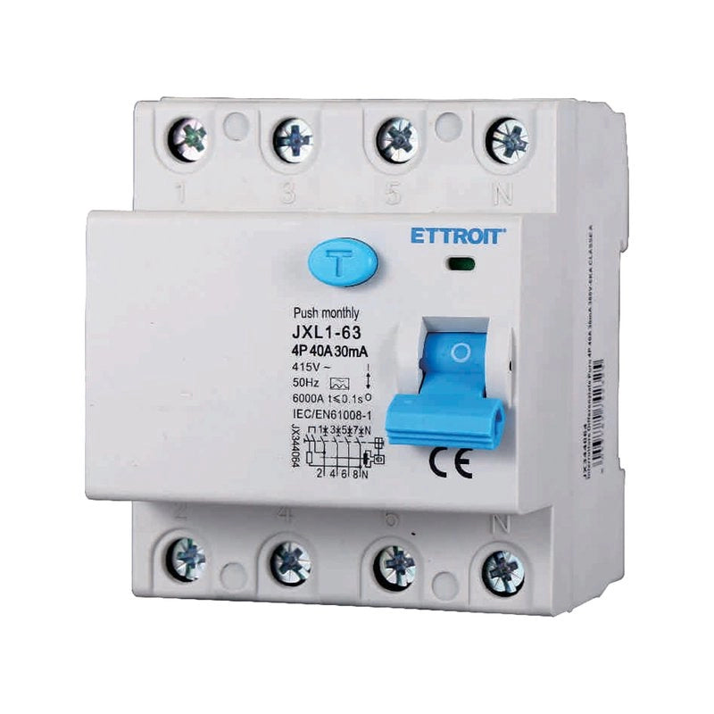 ETTROIT RCCB Interruttore Differenziale Puro Tipo A 3P+N 4M 6000A 30mA 40A AC 400V IP20 IEC61008-1
