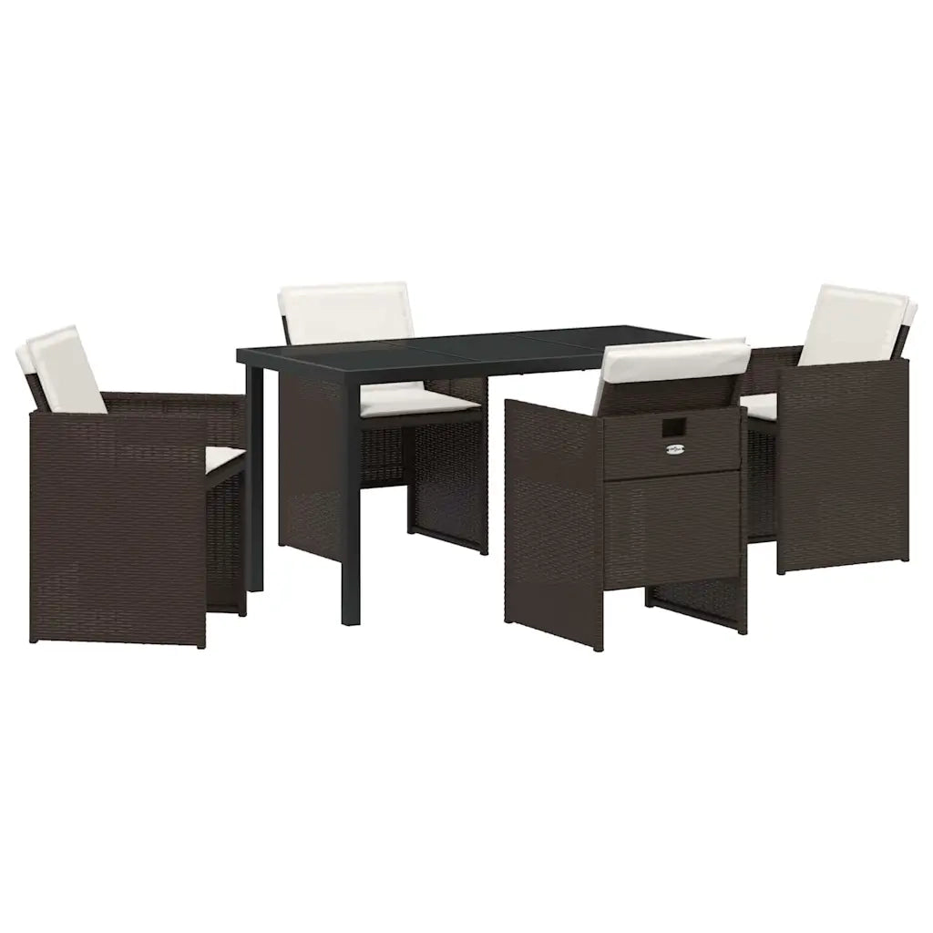 Set da Pranzo per Giardino con cuscino 5 pcs Marrone polyrattan