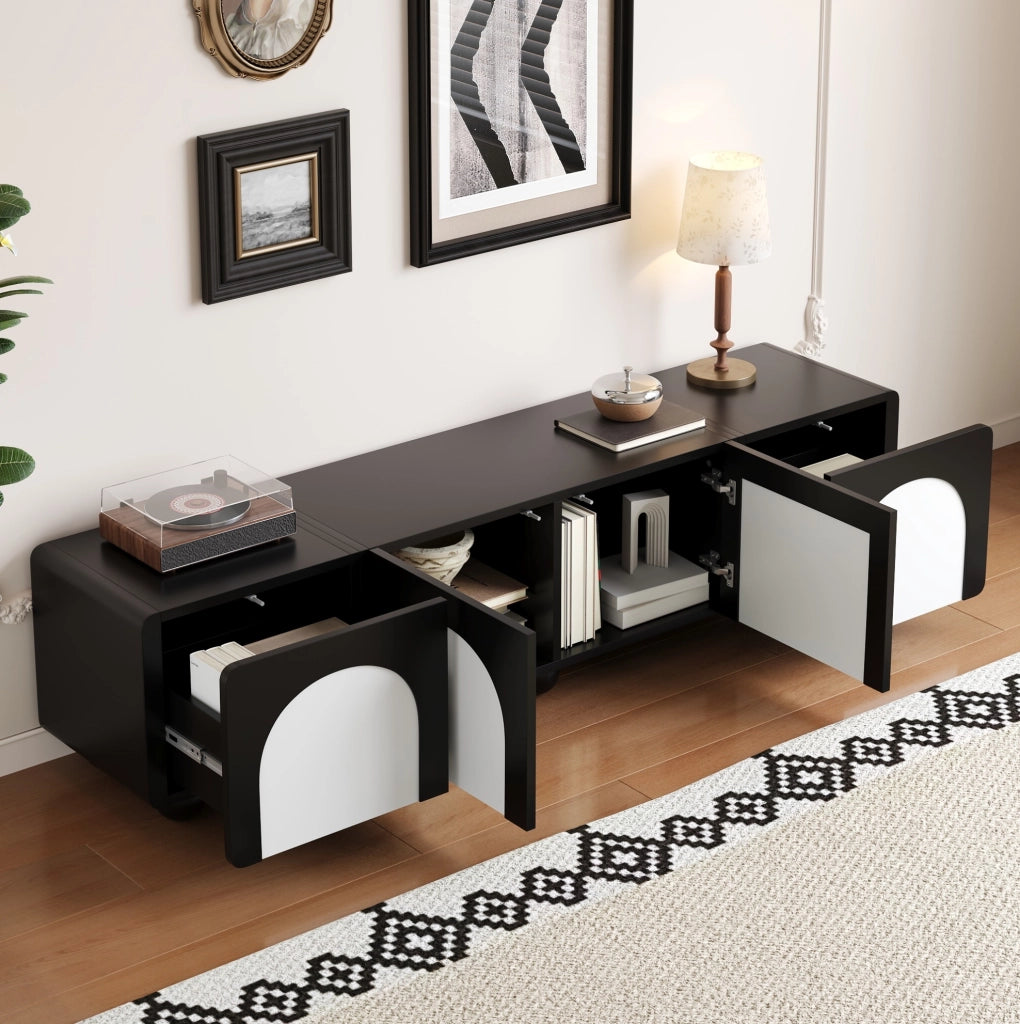 Mobile TV con 2 cassetti e 2 ante; 180x38x45 cm; MDF; nero e bianco