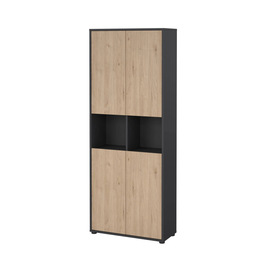 Credenza Pierre, Buffet da soggiorno, Madia da salotto, Dispensa da cucina, 80x34 h205 cm, Rovere e Grigio