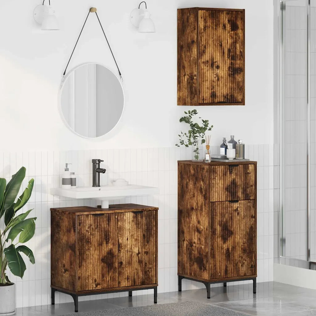 Set di mobili per il bagno con cassetto 3 pcs Rovere fumé 3393108