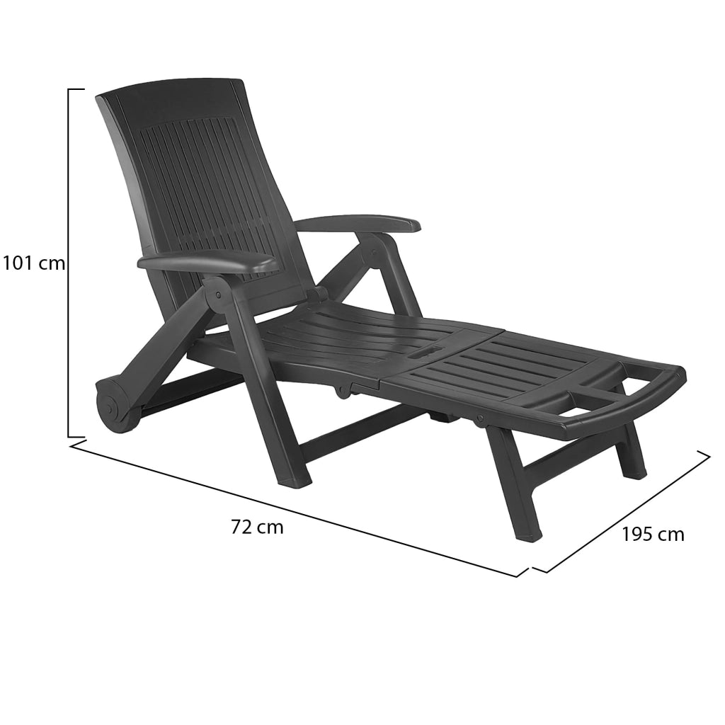Sdraio da Giardino Adam, Lettino Prendisole Ruote Made in Italy, 195x72x101h cm Nero Antracite