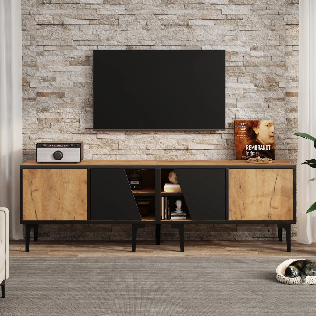Mobile TV per soggiorno - Zephmum- 160x36.5x45 cm- Naturholz- 4 scomparti, 7 gambe, design minimalista, per TV 65 pollici