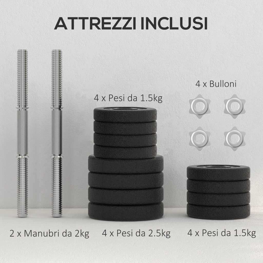 Set Manubri Palestra 25 kg ¨C zephmum ¨C Nero con 12 Dischi e 2 Barre