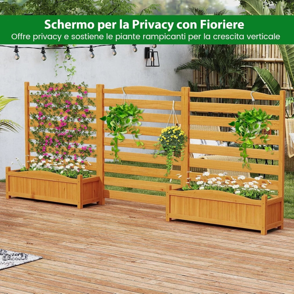 Fioriera Rialzata da Giardino con Traliccio, Letto da Giardino Rialzato in Legno con 2/3 Grigliati per Piante Rampicanti, Fori di Drenaggio e Base Rimovibile (3 Pannelli)