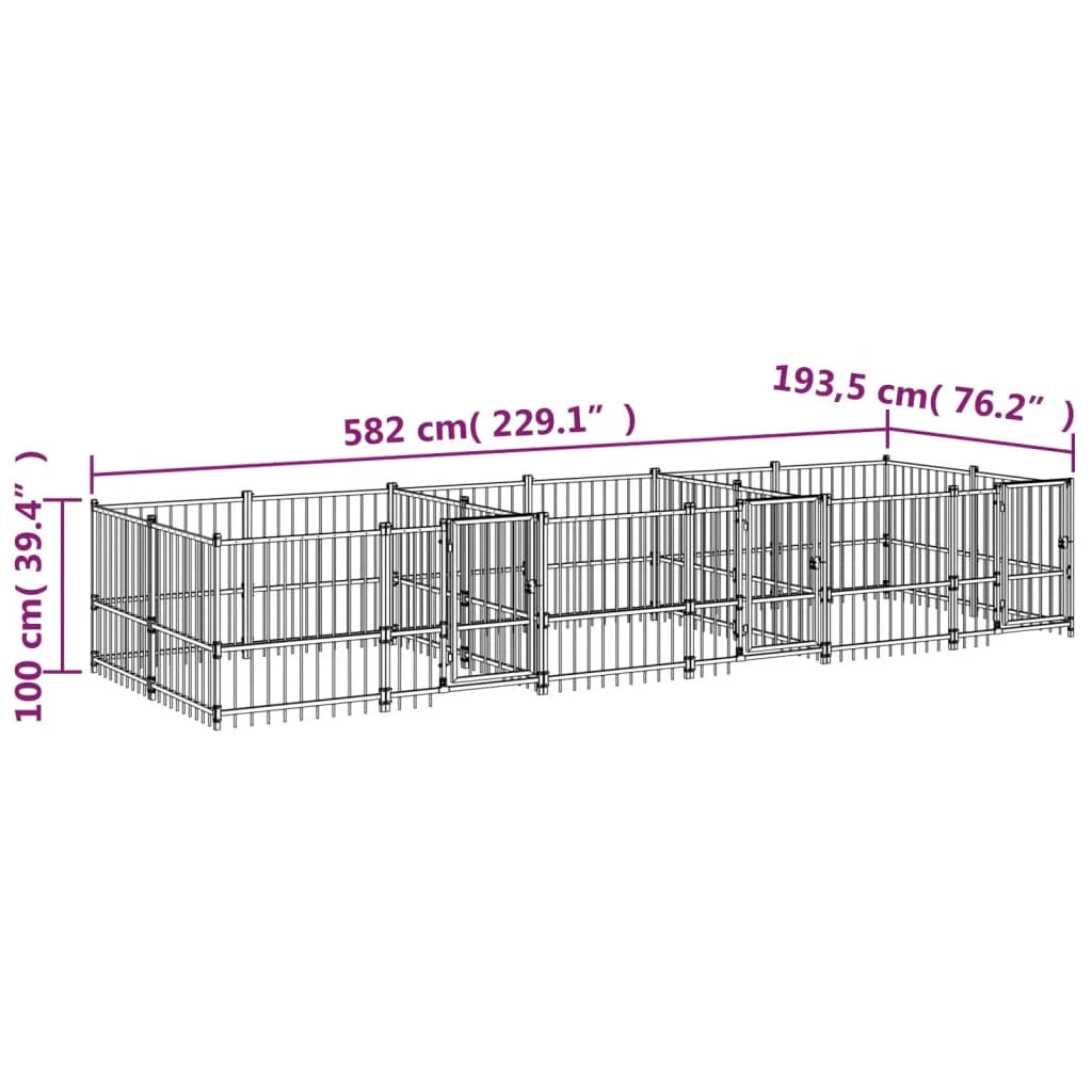 Gabbia per cuccia recinto per animali da esterno per cani in acciaio 11,26 m² nero 02_0041781
