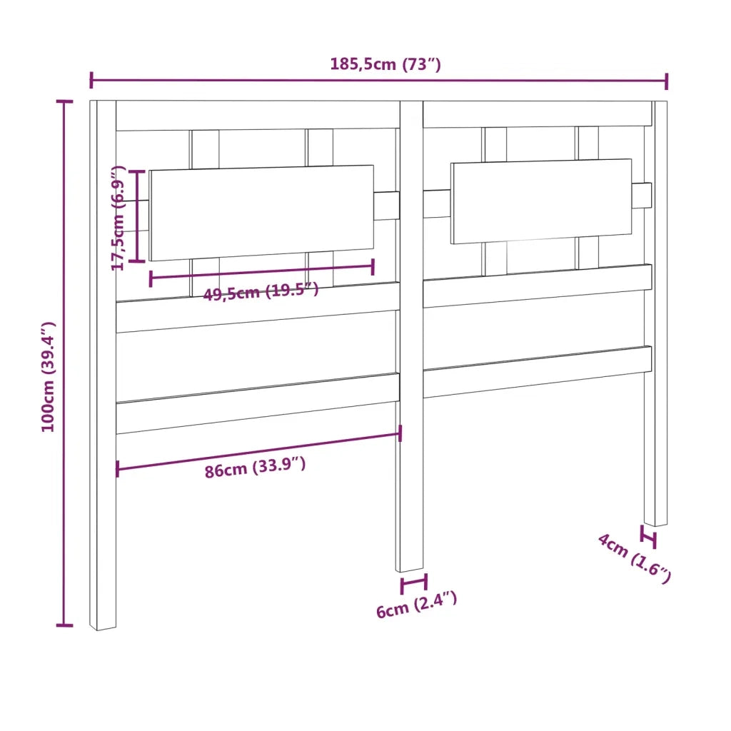 Testiera per Letto Grigia 185,5x4x100 cm Legno Massello di Pino 818057
