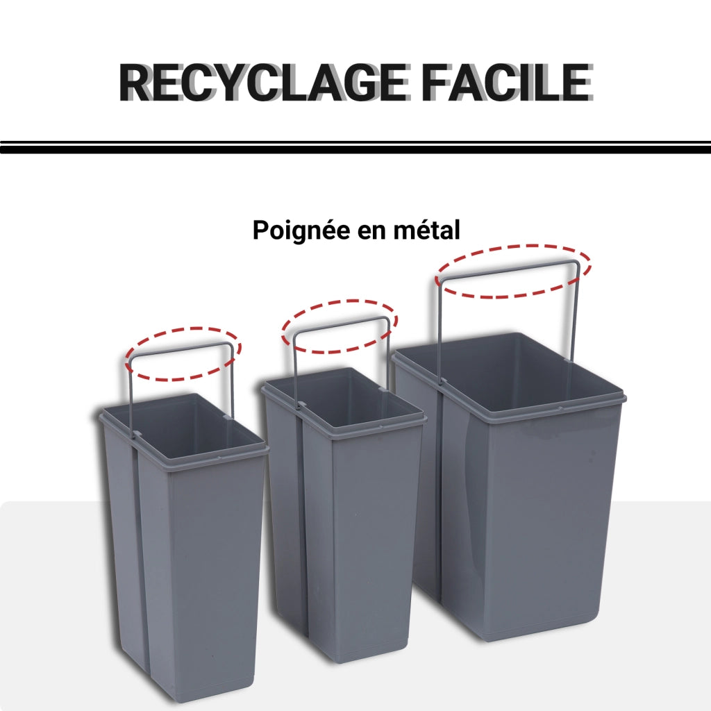 Cestino per la raccolta differenziata con 3 contenitori amovibili ¨C zephmum ¨C grigio 40L