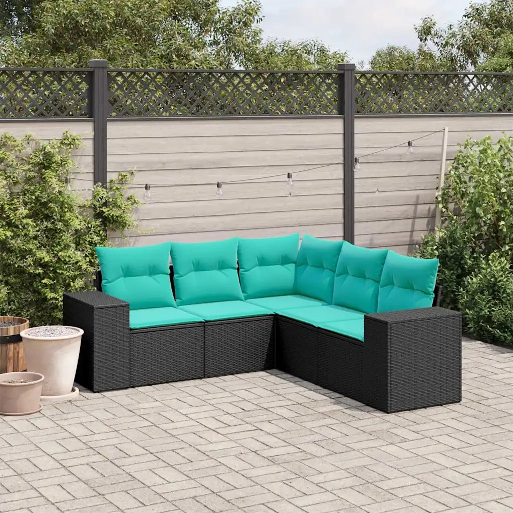 Set Divani da Giardino 5 pz con Cuscini Nero in Polyrattan 3222546