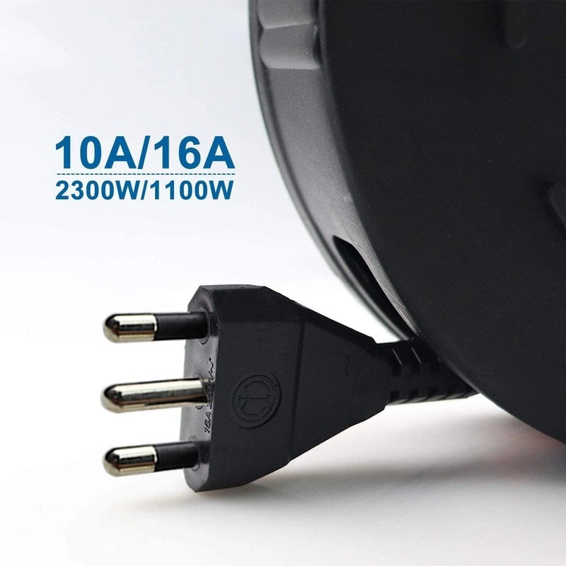 Avvolgicavo Elettrico Prolunga Elettrica 5 Metri 4 Prese Polivalenti Schuko + 10A/16A Spina 16A