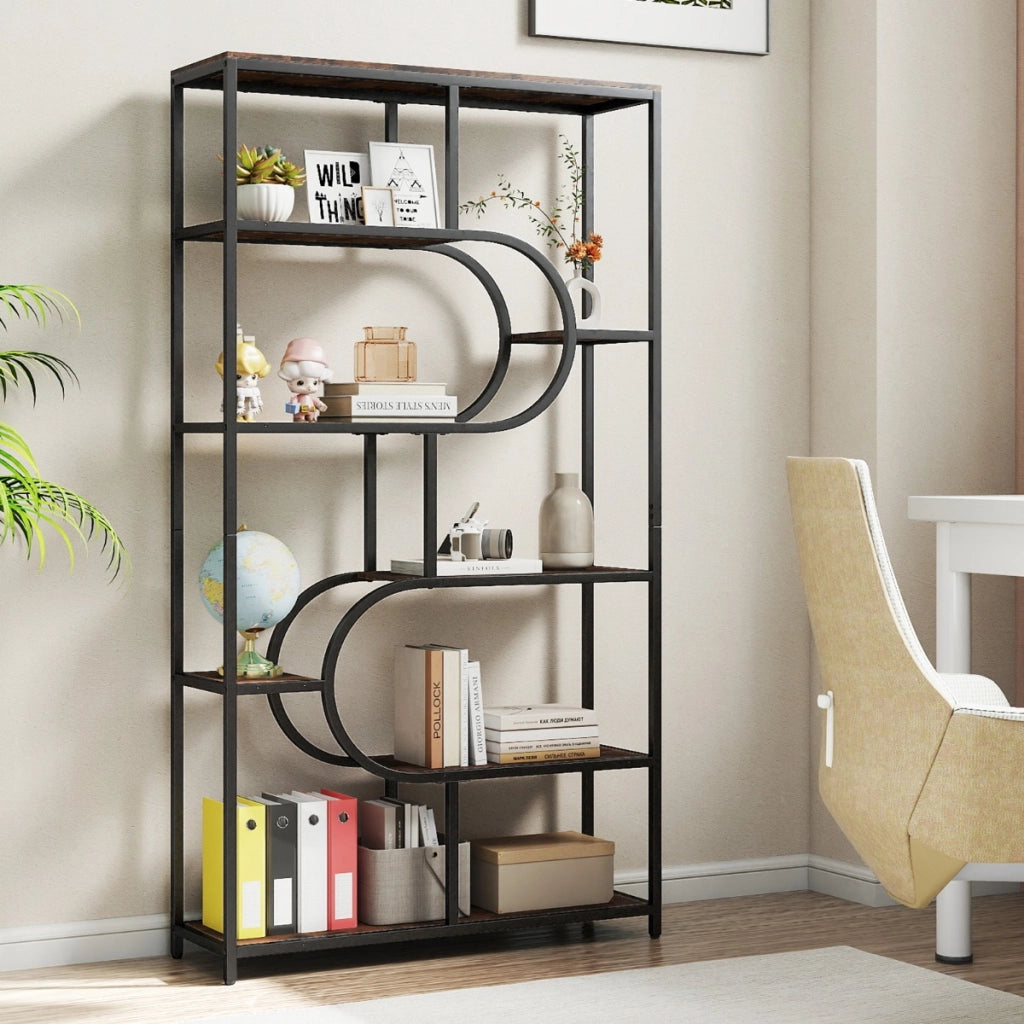 Libreria moderna scaffale per libri con piedini antiscivolo e antiribaltamento-Libreria moderna a 8 ripiani aperti Nero