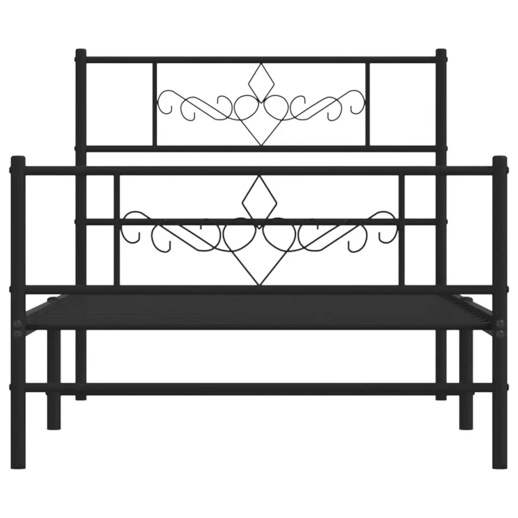 Letto singolo | Letto per adulti | Giroletto con Testiera e Pediera Metallo Nero 90x190 cm